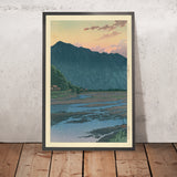 Mountain Sunset and Muddy River by Hasui Kawase, 1935