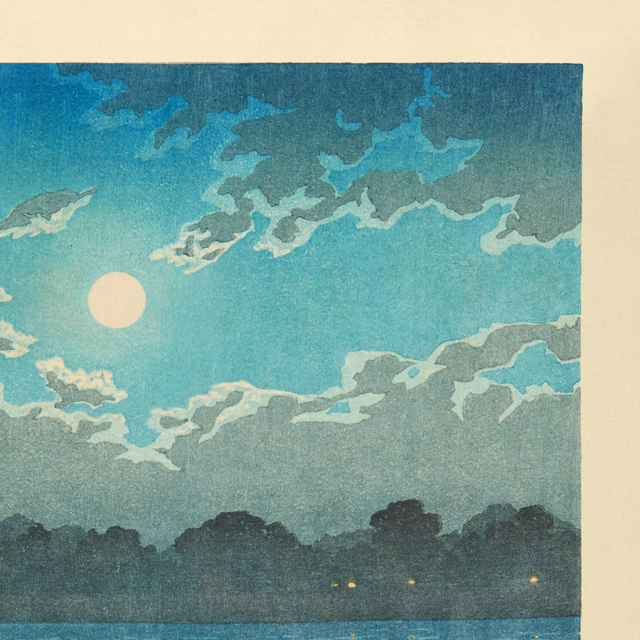 Luna llena en el río Arakawa en Akabane de Hasui Kawase, 1935 