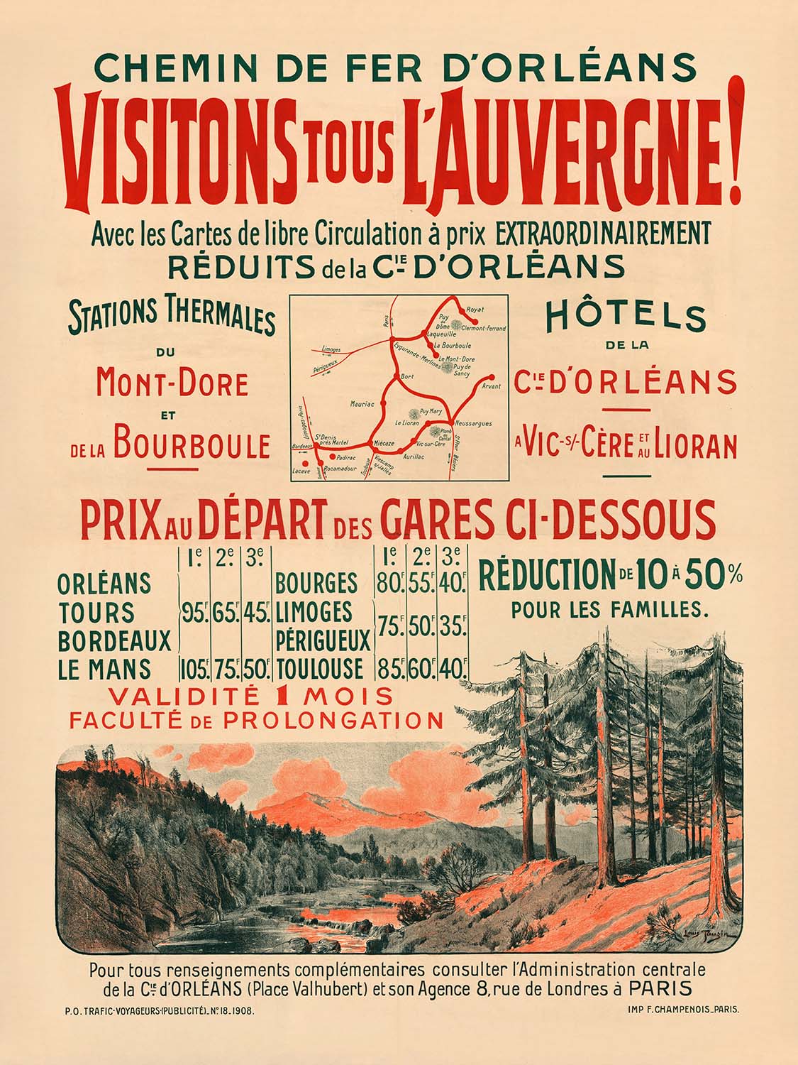 Auvergne Travel Poster: Chemin de Fer d’Orléans by Louis Tauzin, 1908