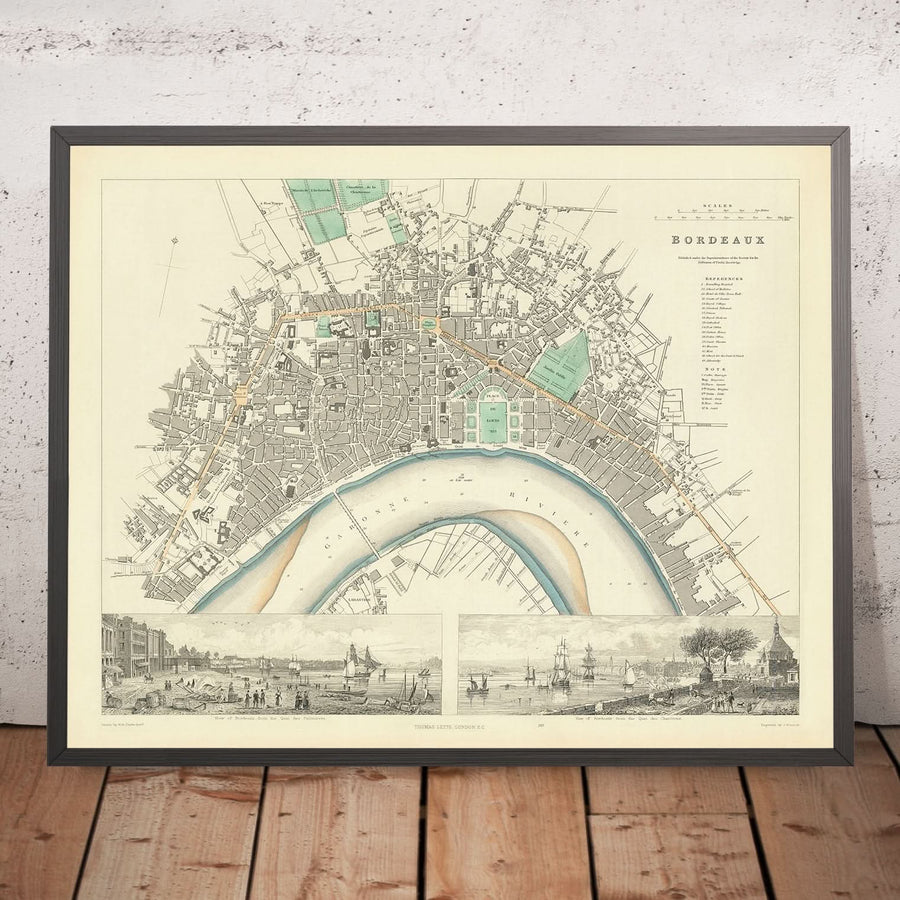 Mappa antica di Bordeaux, 1870: Chartrons, Bastide, Quai des Chartrons, Chiesa di St. Michel, Giardino Pubblico 