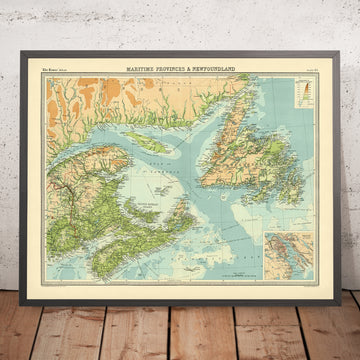 Old Map of Halifax, Newfoundland, Nova Scotia & New Brunswick by Bartholomew, 1922