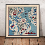 Mappa antica delle Americhe di Mazuyer, 1931: Illustrazioni vivide, artefatto culturale, stile pittorico 