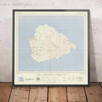 Mapa antiguo de la Isla Ascensión, 1964: Green Mountain, Georgetown, carreteras, topografía, estilo Ordnance