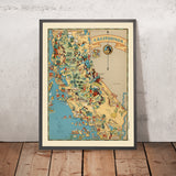 Mapa pictórico de California de Ruth Taylor White, 1935: Los Ángeles, San Francisco, Yosemite, Sierra Nevada, Hollywood 