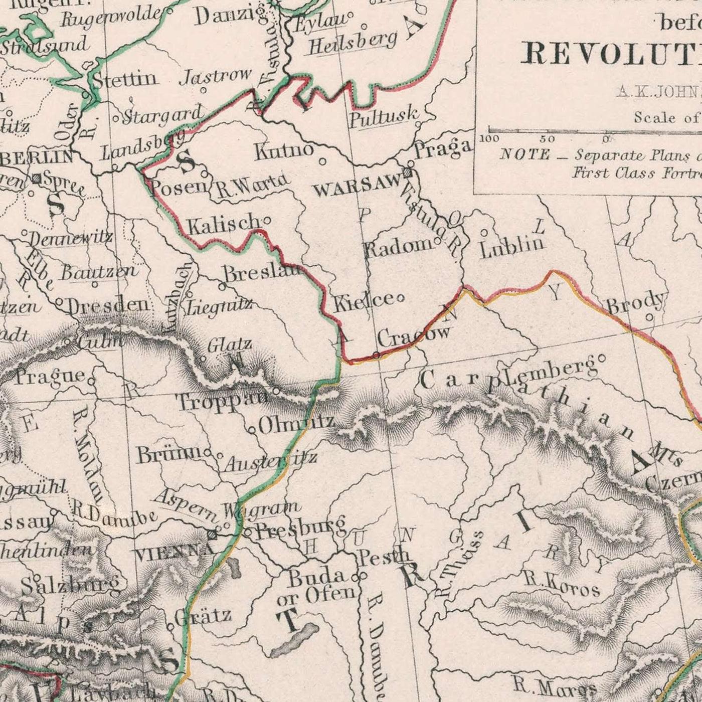 Alte Karte des vorrevolutionären Europas von Johnston, 1789: Paris, Rom, Wien, Militärgrenzen