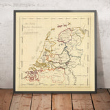 Old Manuscript Map of the Netherlands by Bowen, 1810: Seven United Provinces, Amsterdam, Rotterdam, The Hague, North Sea