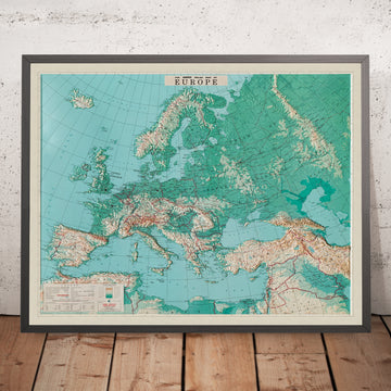 Alte 3D-Reliefkarte von Europa der Aero Service Corporation, 1956 