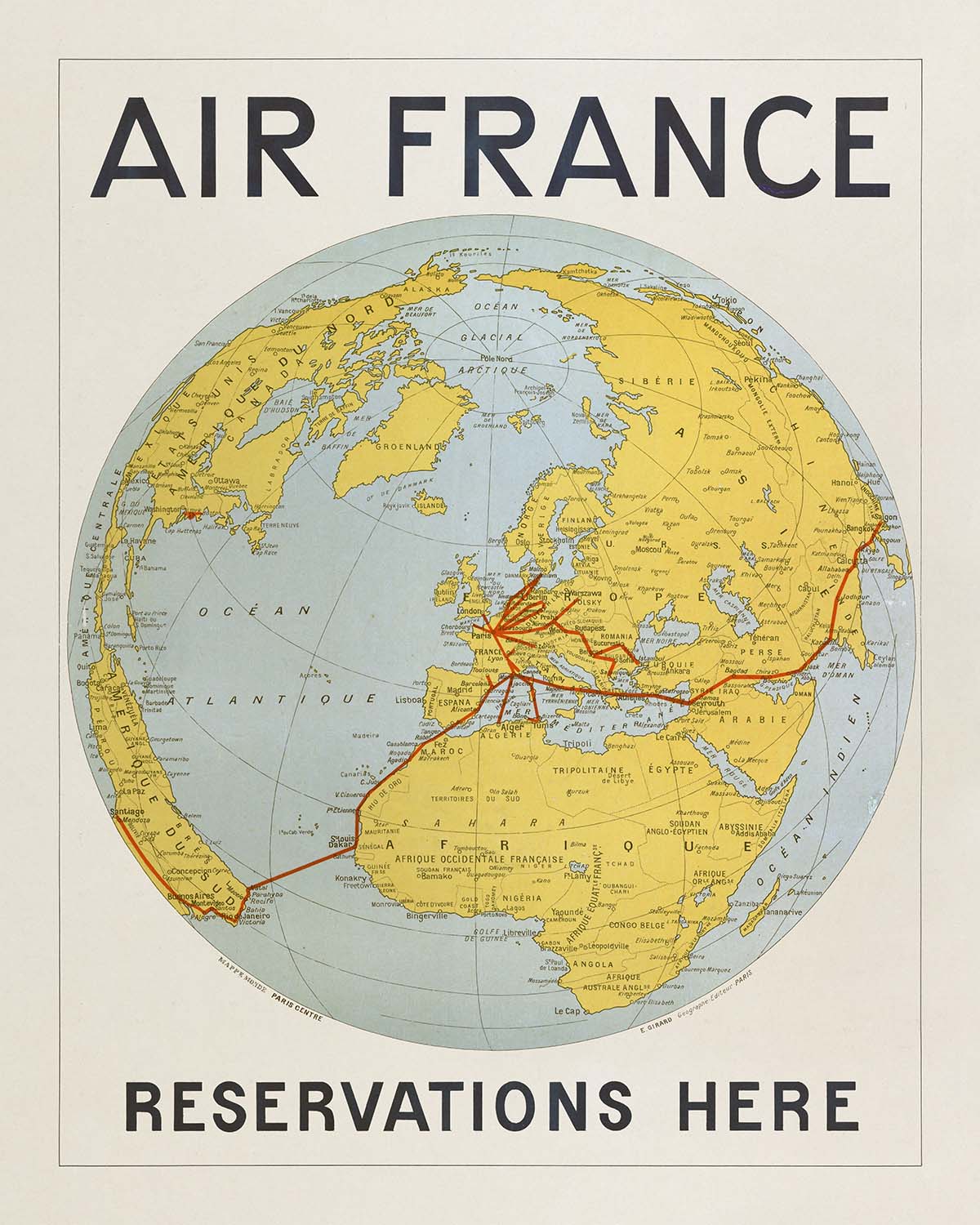 France Travel Poster: Air France. Reservations here by E. Girard, 1933