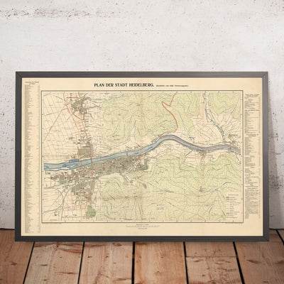Alter Stadtplan von Heidelberg von Rübsamen, 1907: Schloss, Neckar, Neuenheim, Bergheim, Philosophenweg