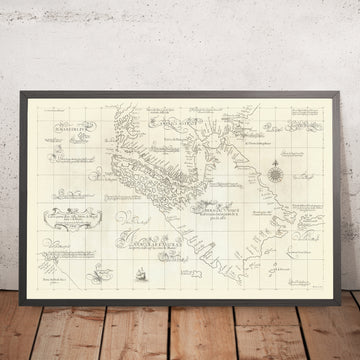 Antica carta nautica dello Stretto di Magellano di Dudley, 1646: Terra del Fuoco, Stretto di Le Maire, Terra Australis 