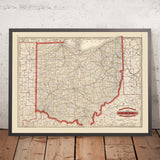 Old County Map of Ohio by Cram, 1882: Railroad, Columbus, Cleveland, Cincinnati, Toledo, Akron