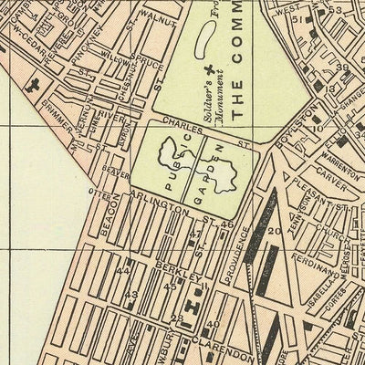 Old Map of Boston by Fisk & Co., 1893: The Common, Public Garden, The Fens, Charles River, Franklin Park