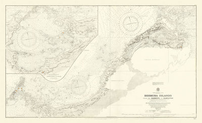 Ancienne carte nautique des îles Bermudes, 1894 : Hamilton, Castle Harbour, The Narrows.