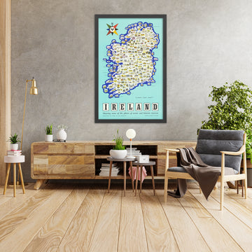 Old Pictorial Map of Ireland, 1958: Dublin, Cliffs of Moher, Giant&