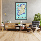 Ancienne carte picturale de l'Irlande, 1958 : Dublin, Falaises de Moher, Chaussée des Géants, Rivière Shannon, Château de Blarney 