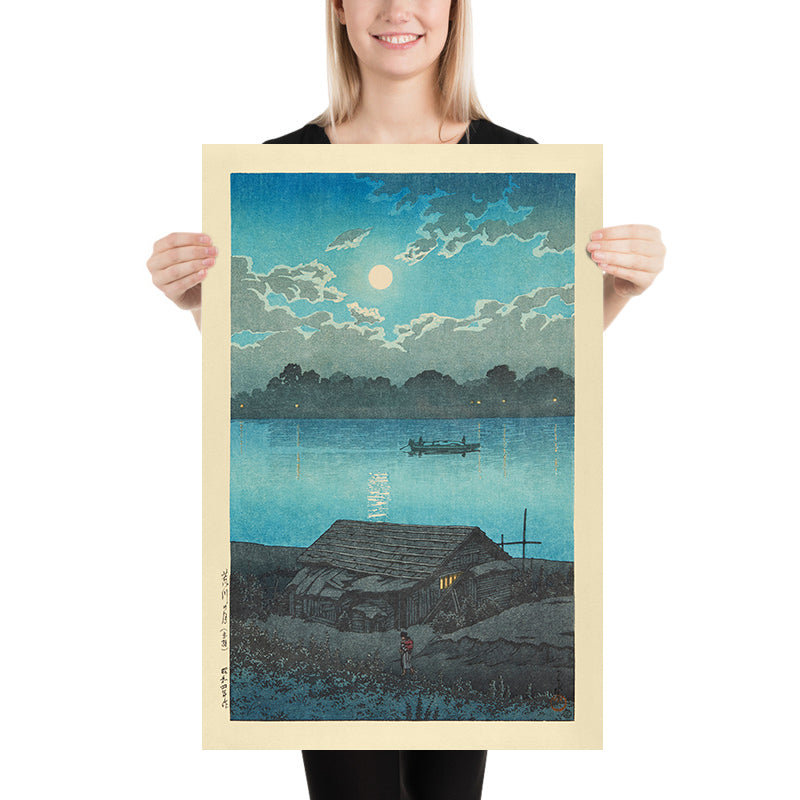 Luna llena en el río Arakawa en Akabane de Hasui Kawase, 1935 