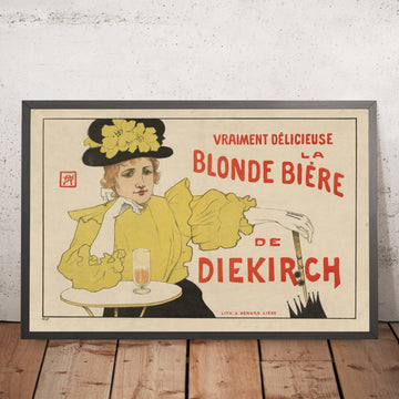 A framed image of Diekirch Blonde Vintage Beer Poster by Armand Rassenfosse, 1896