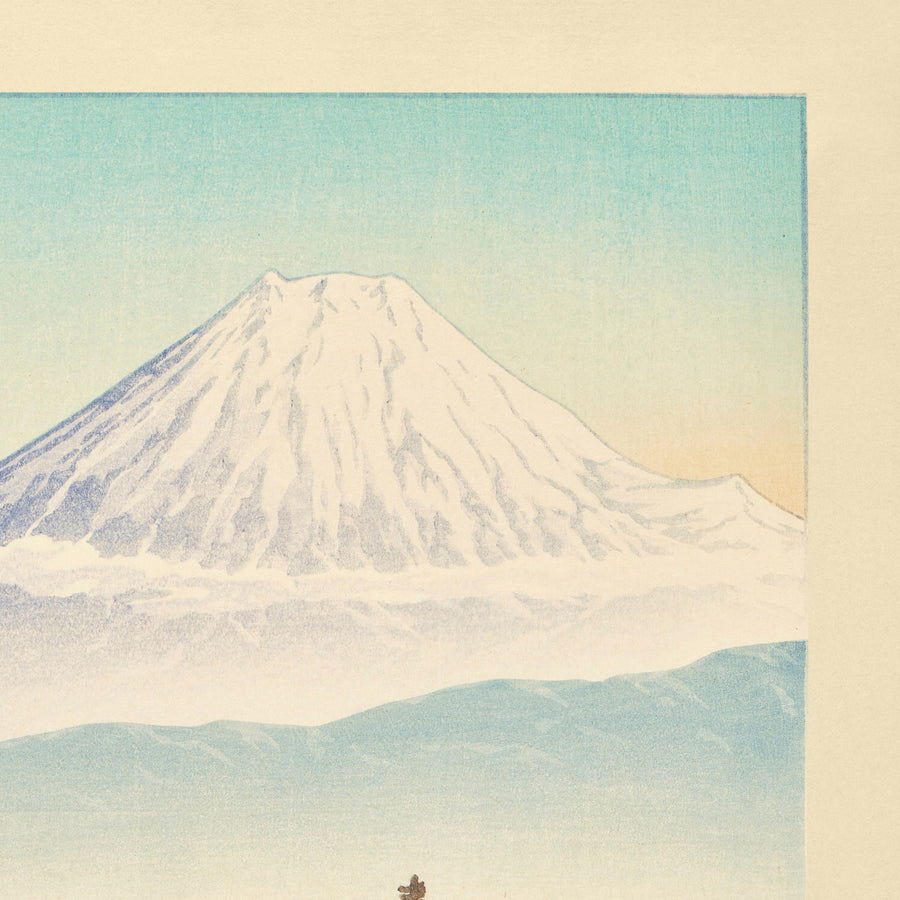 Morning in Motoyoshiwara with Mt Fuji by Hasui Kawase 1935