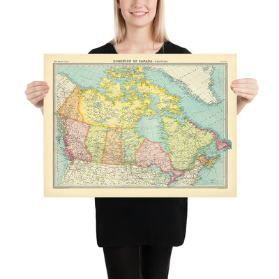 Old Map of the Dominion of Canada, 1922: Great Lakes, Rocky Mountains, Shipping Routes, Arctic Archipelago