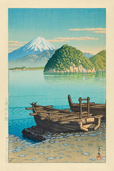 Morning at Mitohama Beach with Mt Fuji by Hasui Kawase 1935