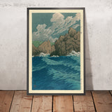 Ocean Waves at Hachinohe Same on a Rainy Day by Hasui Kawase, 1935