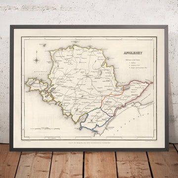 Old Map of Anglesey, Wales by Lewis, 1844: Holyhead, Llangefni, Amlwch, Menai Bridge, Beaumaris
