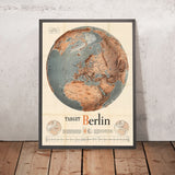 Old WW2 World Map by Manning, 1943: "Target Berlin" Bomber Distance Chart