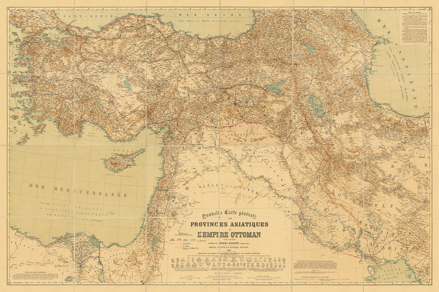 Large Ottoman Empire Map with Railroads, 1912: Istanbul, Baghdad, Hejaz & Baghdad Railway, WW1