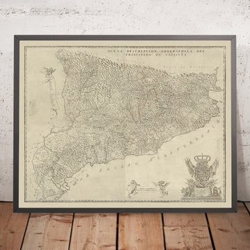 Première grande carte de la Catalogne par Aparici, 1769 : Barcelone, Gérone, Pyrénées, rivière Ebre, Bourbons 