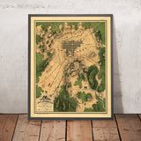 Alte Schlachtkarte von Gettysburg von Wilcox, 1863: L. Round Top, Devil's Den, Wheatfield, Peach Orch., Culp's Hill 
