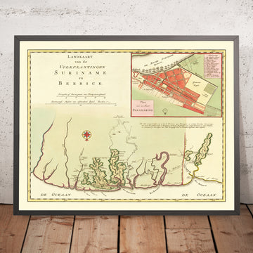 Rare Colonial Map of Suriname & Berbice by Tirion, 1760: Paramaribo Inset, Plantations, Rivers, Indigenous Villages, Colonial Borders