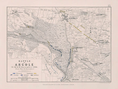 Batalla de Arcole 15, 16 y 17 de noviembre de 1796 Primer día por AK Johnston 1796