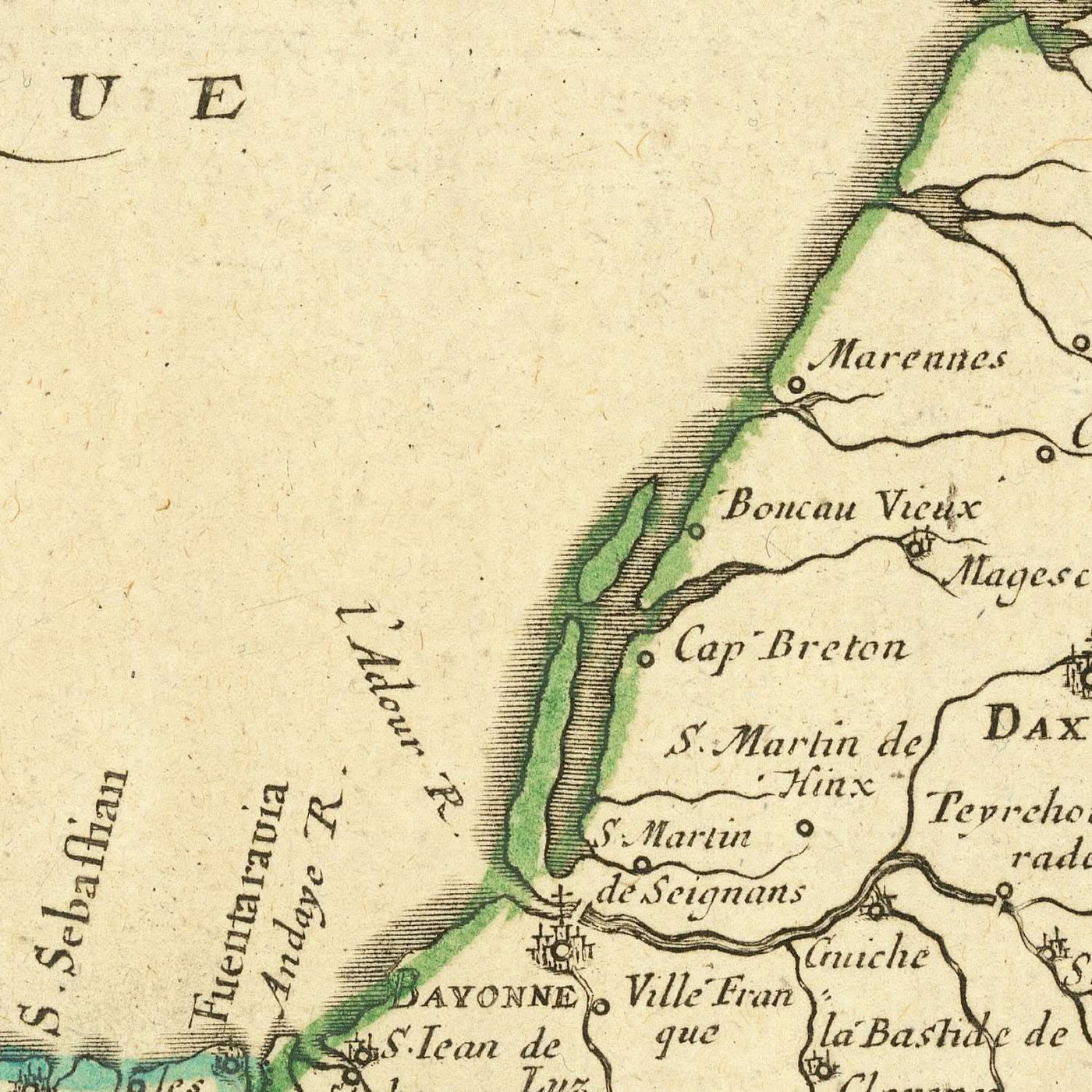 Ancienne carte du nord de l'Espagne par Sanson, 1652 : Burgos, Valladolid, fleuve Duero, golfe de Gascogne, frontières