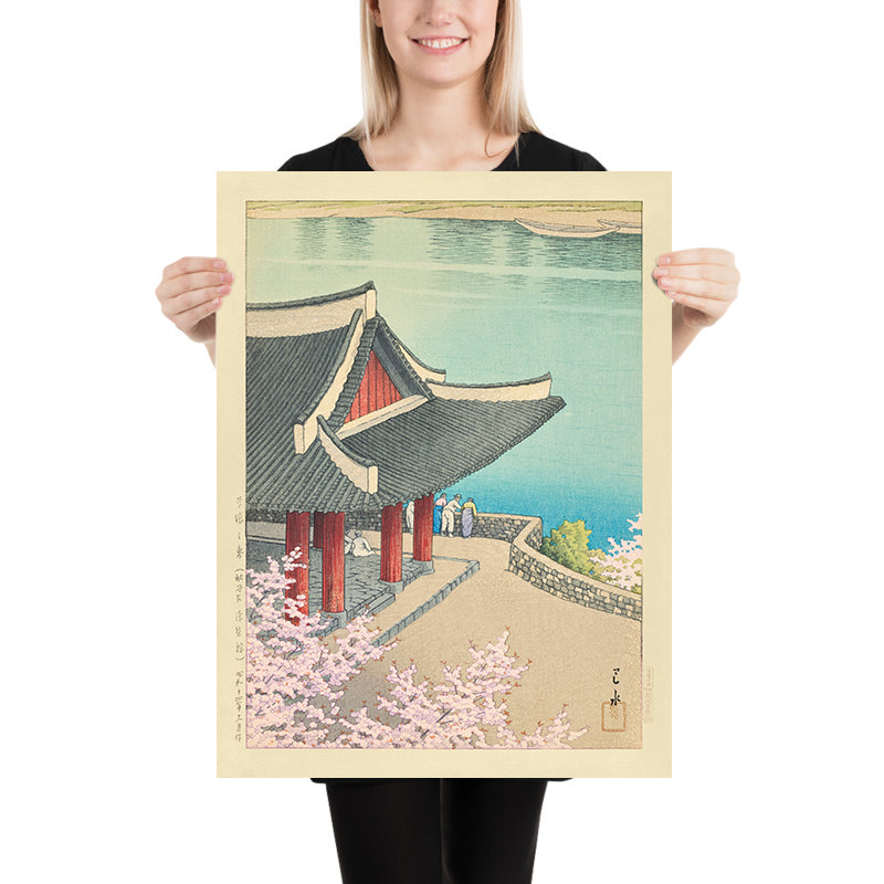 Primavera en el Pabellón Pubyong en Pyongyang, Corea por Hasui Kawase 1939 