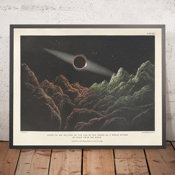 Une image encadrée de la Planche XXII Aspect d’une éclipse de Soleil par la Terre, telle qu’elle apparaîtrait vue depuis la Lune, par James Nasmyth, 1874