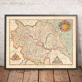 Old Map of Yorkshire, England by Saxton, 1577: York, Leeds, Sheffield, Pennines, Humber