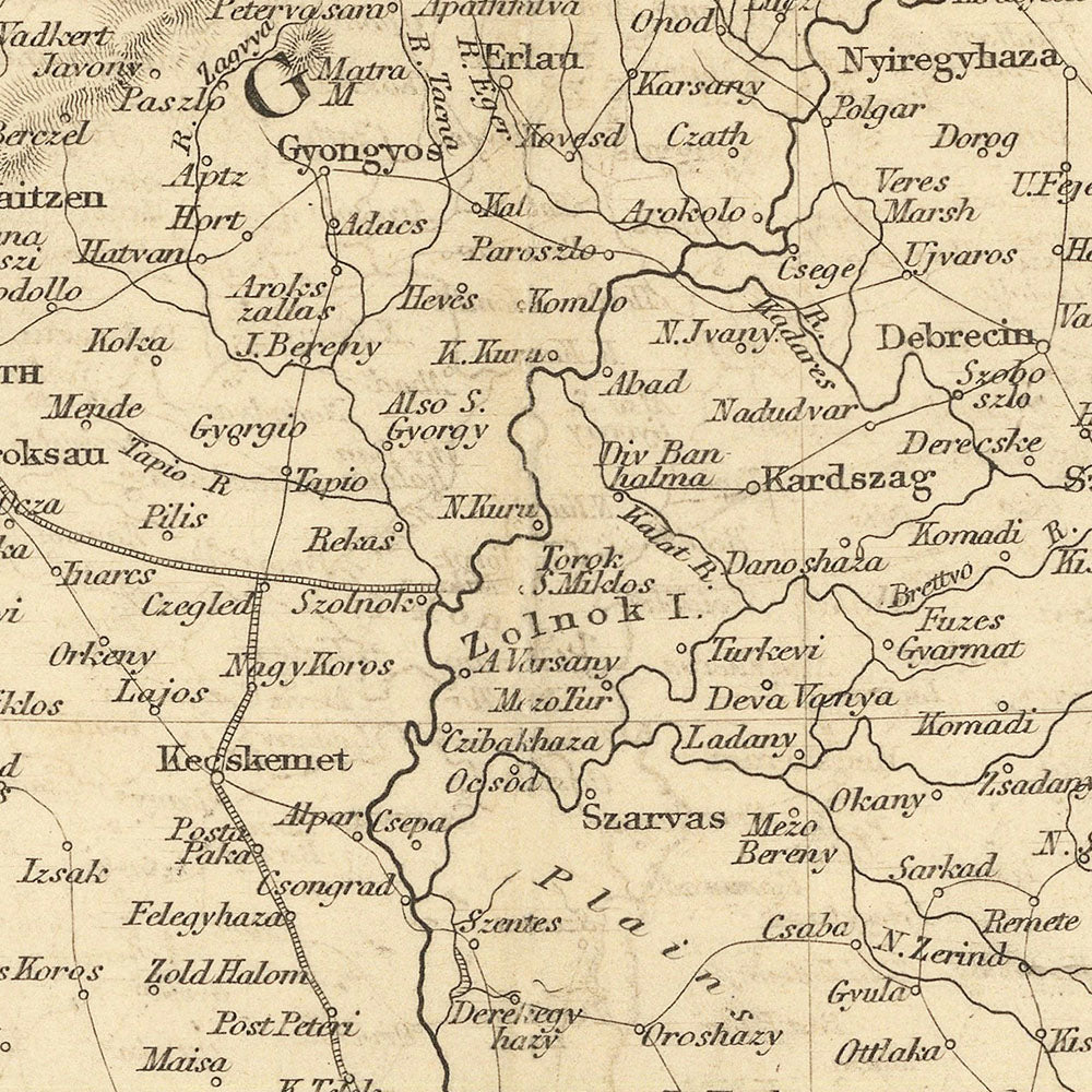 Old Map of Hungary by Tallis, 1851: Budapest, Danube, Carpathians, Nobles, Peasants