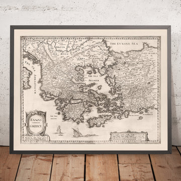 Vecchia mappa della Grecia di Speed, 1676: Atene, Corinto, Mare Egeo, Navi 