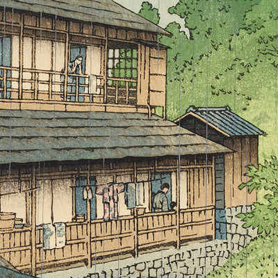 Source thermale Sakunami Onsen dans la préfecture de Miyagi par Hasui Kawase 1935 