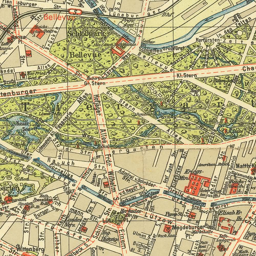 Old Map of Berlin by Stilke, 1936: Olympics, Grunewald, Tiergarten, Kurfürstendamm, Unter den Linden