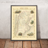 Old Map of Argentina & Chile by Tallis, 1851: Buenos Aires, Andes, Santiago, Vignettes