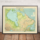 Antica mappa dell'Ontario e del Quebec di Bartholomew, 1922: Città di Quebec, St. John's, Baia di Hudson, Monti Torngat, Golfo di San Lorenzo 