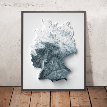 Una imagen enmarcada de un mapa topográfico en relieve en 3D de Alemania