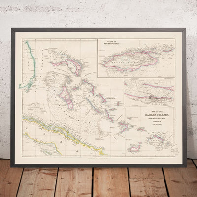 Old Map of The Bahamas by Arrowsmith, 1858: Nassau, New Providence, Channels, Banks, Coastlines