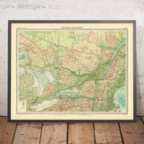 Old Map of Ontario & Quebec by Bartholomew, 1922 Toronto, Montreal, St. Lawrence River, Great Lakes