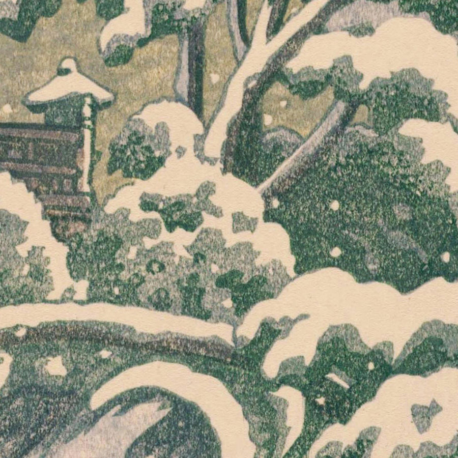 Nieve en el Templo Godaido en Matsushima por Hasui Kawase, 1935 