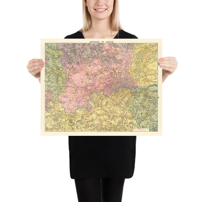 Old Victorian Map of London, 1890: Highly Detailed, County Borders, Reduced From Ordnance Survey
