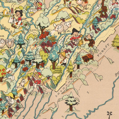Pictorial Map of West Virginia by Ruth Taylor White, 1935: Charleston, Huntington, Coal Mining, Counties, Appalachia