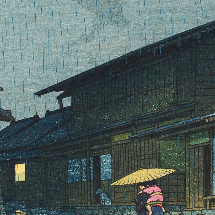 Nissaka en la lluvia de Hasui Kawase 1942 