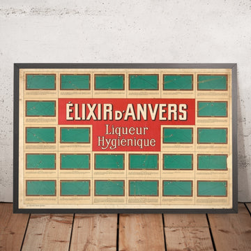 A framed image of Elixir d’Anvers Vintage Liqueur Poster, 1905